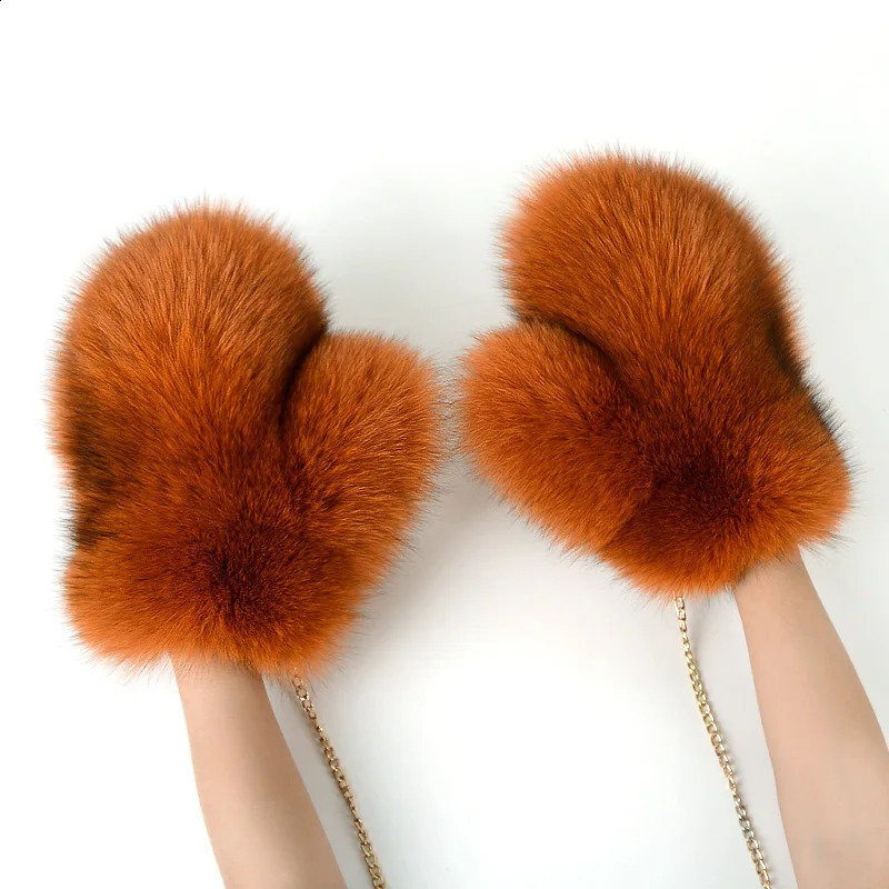2024 Girl Fashion True Fox Fur Gloves Winter Womens Natural True Fox Fur Gloves Warm 100% Genuine Fox Fur Gloves 241206