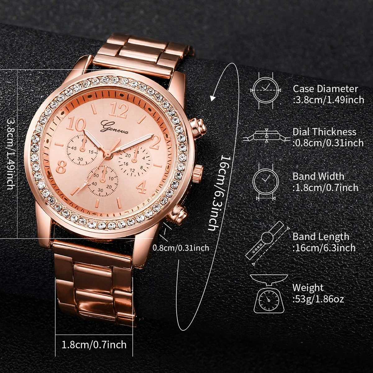6PCS Set Rose Gold Luxury Watch Women Ring Necklace Earring Quartz Watch Double Heart Jewelry for Ladies Gift Set(Without Box)X240923