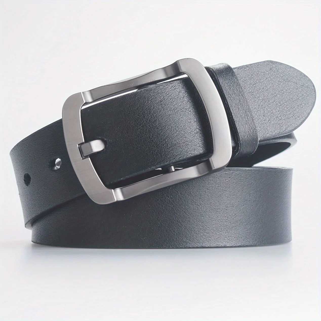 Mens PU Leather Alloy Pin Square Buckle Belt BusinessLeisure Belts 2024 Fashion Black WaistBelts for MenX240923