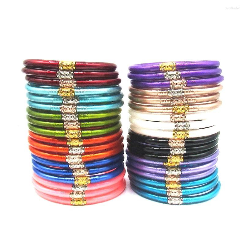Bangle High Quality 3Pcs/Set Golden Glitter Filled Silicone Jelly Bracelet Lightweight Buddha Girl Bracelets For Women Girls