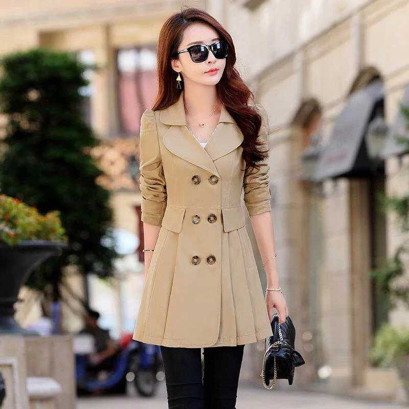 Windproof womens outerwear for spring and autumn medium length casual Korean version womens clothing lining W240923