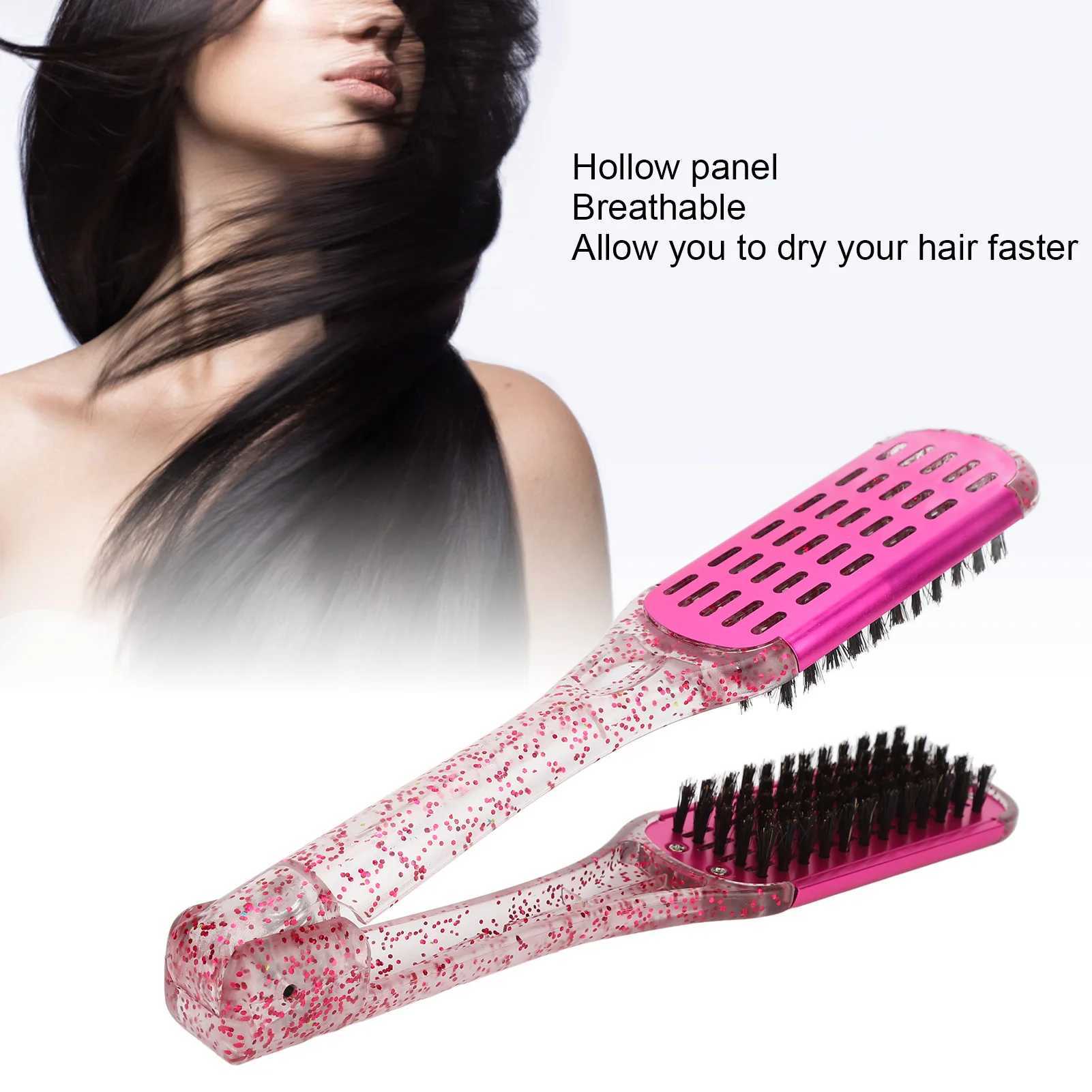 Hair straightening and splicing comb soft hair double-sided hair straightener clip brush styling tool rose red hair straightener comb CL240923