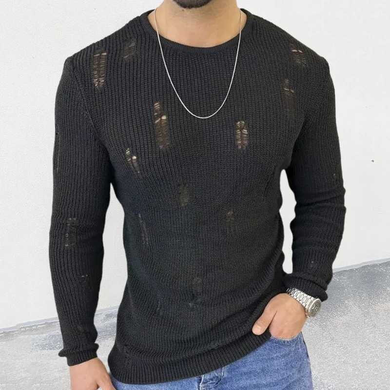Fashionable cardigan design knitted jump top mens slim fit long sleeved casual sweater T-shirt mens autumn casual O-neck knitted pull-out CL240923