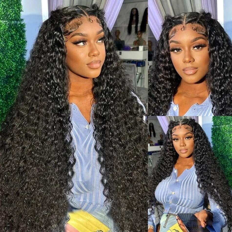 250 Density 13X4 13X6 HD Transparent Deep Wave Frontal Wig 38 40 Inch 360 Curly Lace Front Human Hair Wigs
