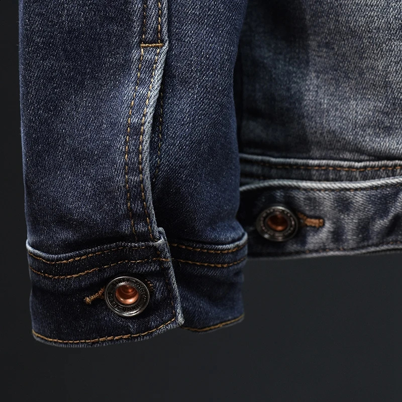 autumn and winter zipper pocket motorcycle denim jacket mens fashion nostalgic ultrathin retro 240921