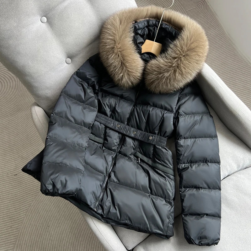 Lagabogy Winter Womens Ultra Light Inflatable Jacket y Real Fox Fur Hooded 90% White Duck Down Warm Thin Parkas 240921