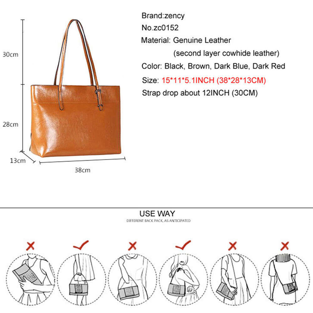 Designer New Brown Women Handbag 100% Genuine Leather Female Shoulder Purse Ladies Black Tote Bag Large Capacity Shopping Bags Halloween 5d7a 4
