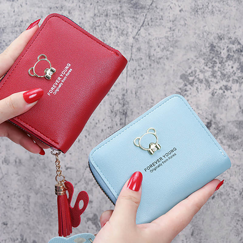 PC Fashion Korean Style Bear Short Women Wallets Mini Cute trend Coin Pocket Card Holder Bag Female wallet Purse Small Zipper Wallet