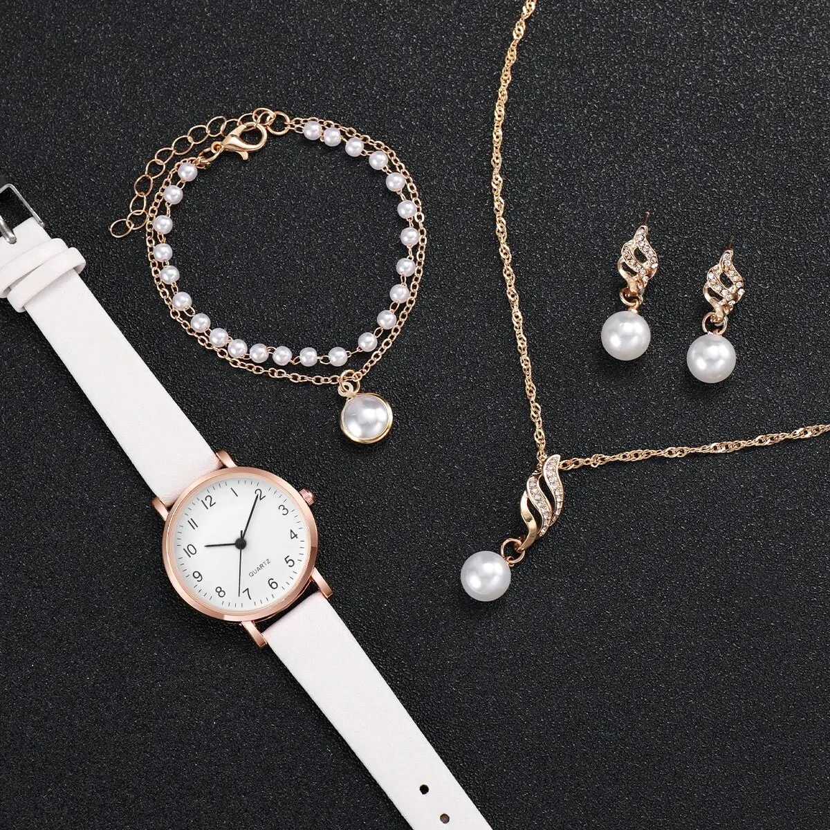 4pcs/set Womens Watch Casual Rome Fashion Quartz Watch Analog PU Leather Wrist Watch Jewelry Set Gift For Mom HerX240923