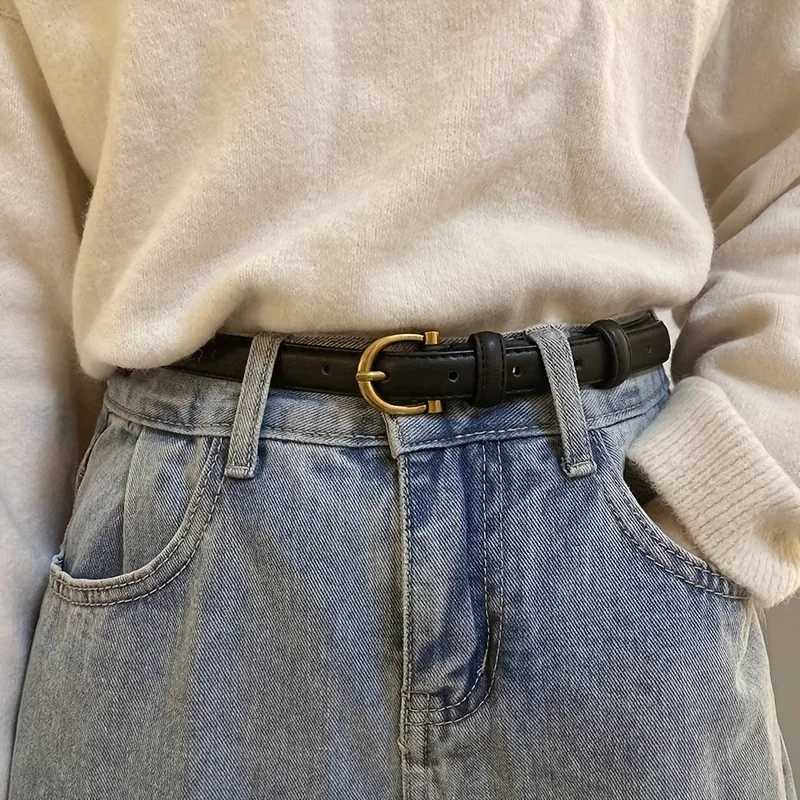 Retro Semicircle Buckle Belt Womens Stylish PU Leather Thin Waistband Pressure Line Edge Decoration Pants Versatile Waist BandX240923