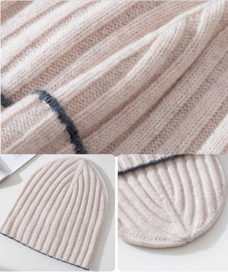 Beanie/Skull Caps Contrast Trim Ribbed Wool Beanie Men Women Knitted Winter Hat J240923