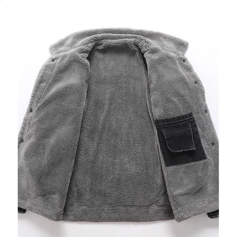 Autumn and winter mens cashmere denim jacket wool lined windproof retro cotton 240921