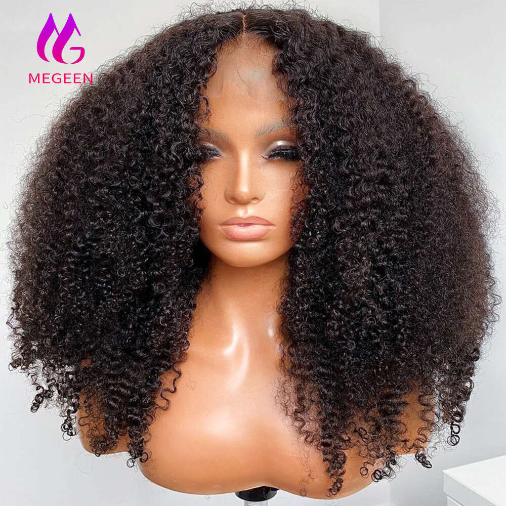 Megeen 12A Afro Kinky Curly Human Hair Wigs 13X4 Front Wig 18 20 Inches Natural Mongolian Lace Frontal Pre Plucked Virgin