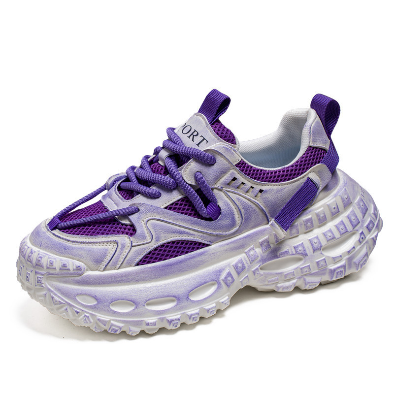 2024 new free shipping running shoes suitable for men's breathable mesh thick sole height increasing sports shoes black purple gray outdoor sport