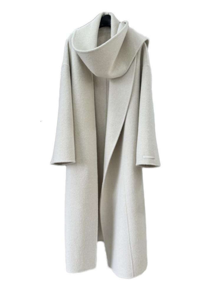 Scarf Double-Sided Office Lady Woolen Jackets 2024 Autumn And Winter Simple Loose Profile Lace-Up Elegant Women's Long Wool Coat