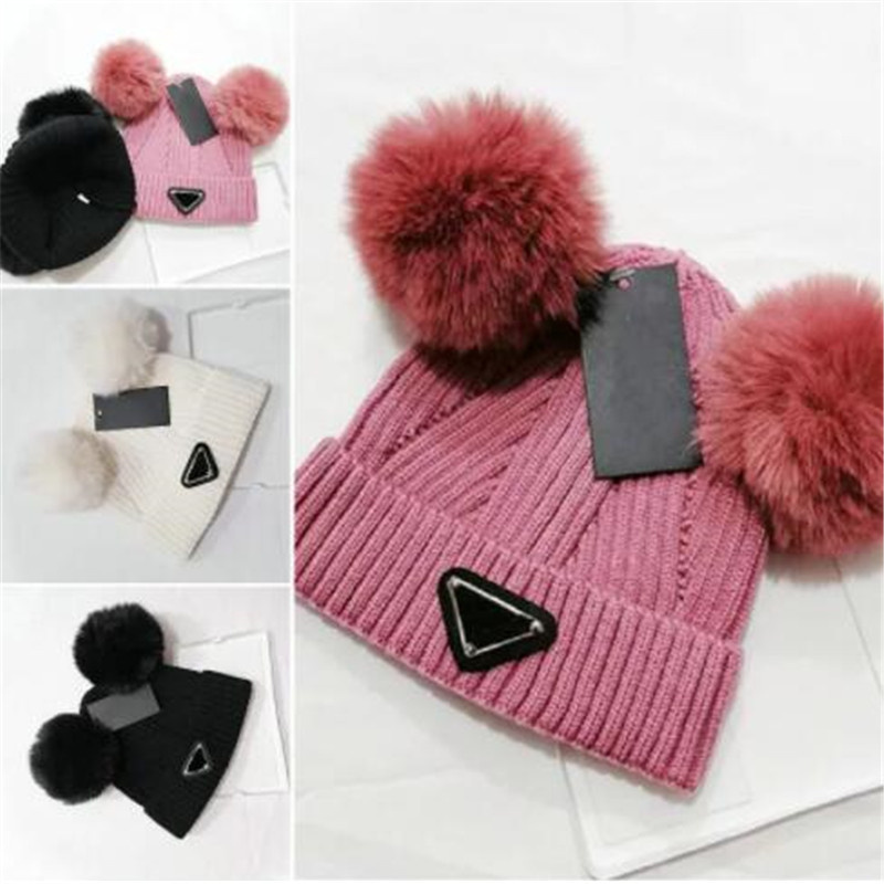 Winter Kids Caps Designer Knitted Hat Fashion Letter Baby Cap Popular Warm Windproof Double Pom Children Beanie Hats Fit 1-5 Years