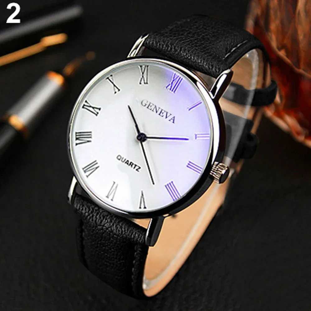 Classic retro Geneva mens watch analog business quartz watch Roman numerals blue light synthetic leather strap W240923