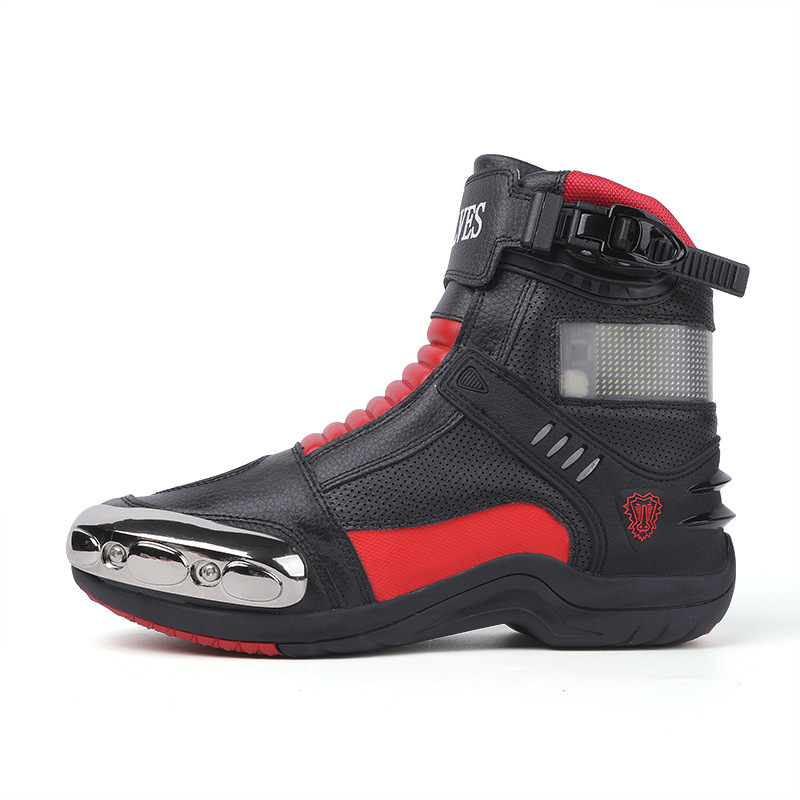 ddmytiger first layer cowhide waterproof and anti fall riding with LED lights on the heel motorcycle shoes C ddmythur