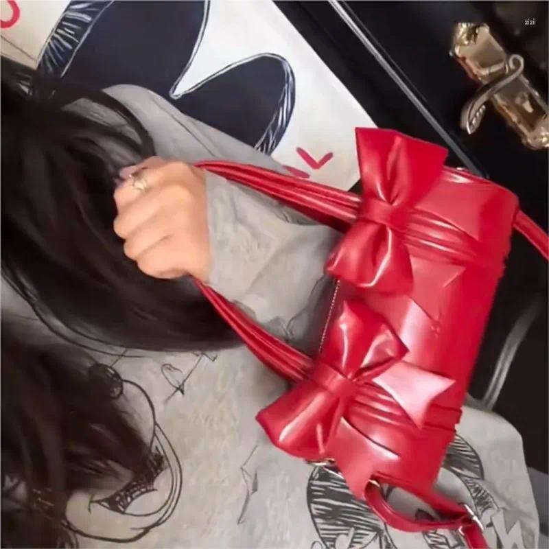 Shoulder Bags JIAERDI Sweet Cool Bow Y2k Hand Bag Women Cute Leather New Soft Pillow Messenger Female Haruku Red Aesthetic