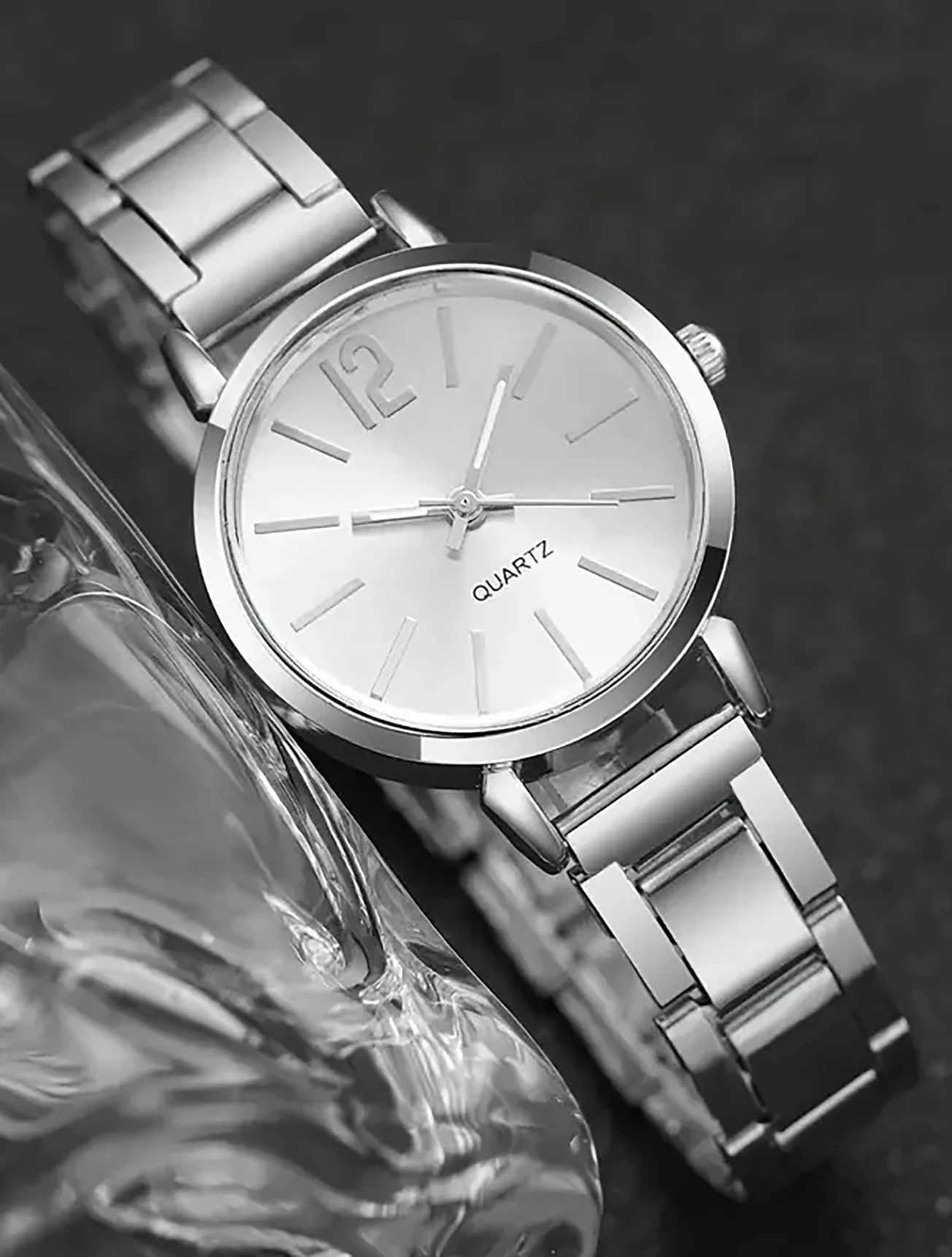 6PCS Casual Fashion Alloy graduated Ladies Rhinestone quartz watch with bracelet Necklace Ring earrings set the best gift itemX240923