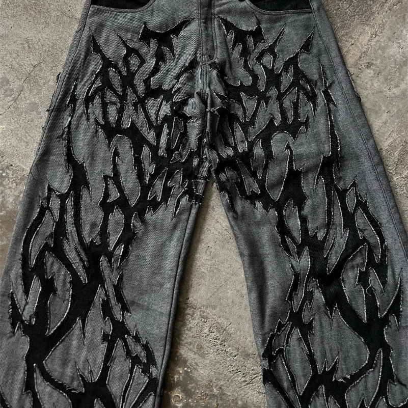 European and American Fashionable Highwaisted Trousers Raw Edge Washed Jeans Men Street Loose Oversized Straight Wideleg Pants y240921