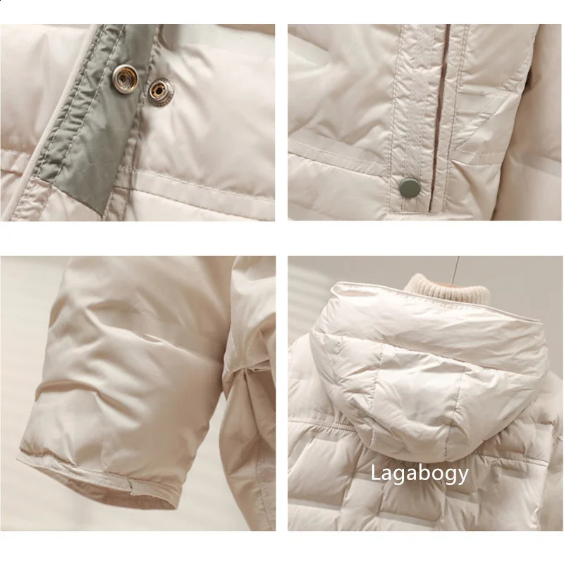 Lagabogy autumn and winter womens white duck down jacket casual single chest hooded lightweight Puffer Parka 240921