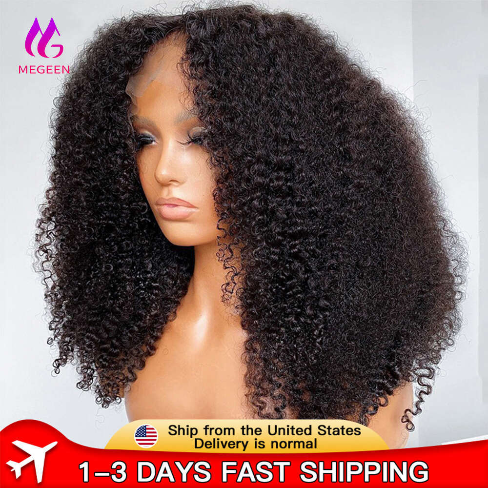 Megeen 12A Afro Kinky Curly Human Hair Wigs 13X4 Front Wig 18 20 Inches Natural Mongolian Lace Frontal Pre Plucked Virgin