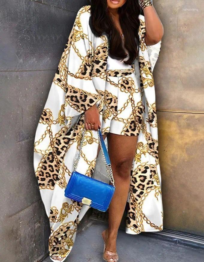 Women's Tracksuits Spring Summer Casual Coat Shorts Set Office Lady Fashion Elegant Print Jacket Robe Pant Two Piece Women Outfit 2024
