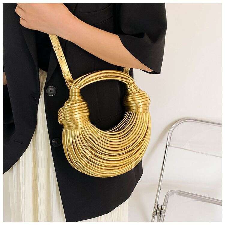 Summer small shoulder for women 2023 new handmade woven French niche casual crossbody bag gold handbag 1