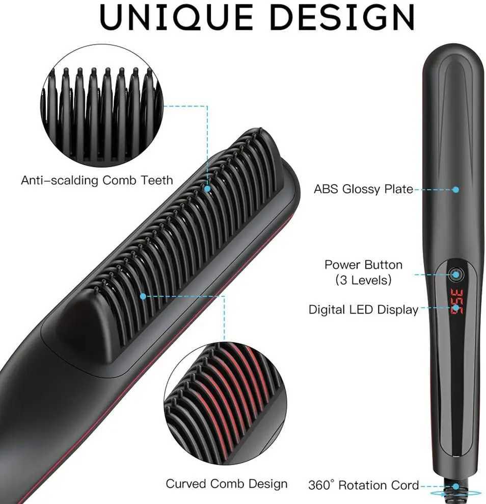 30s fast heating straight hair brush anti scalp ceramic bead straightener 3 temperature heating dual voltage straight hair comb CL240923