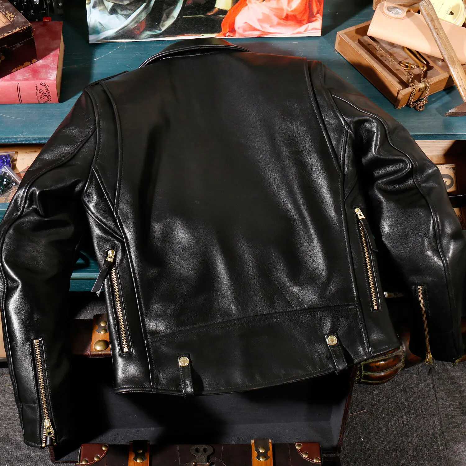 YR Free Delivery. Italian Cidu luxury wax printed cowhide clothing motorcycle style leather jacket J24 mens heavy-duty leather coat CL240923