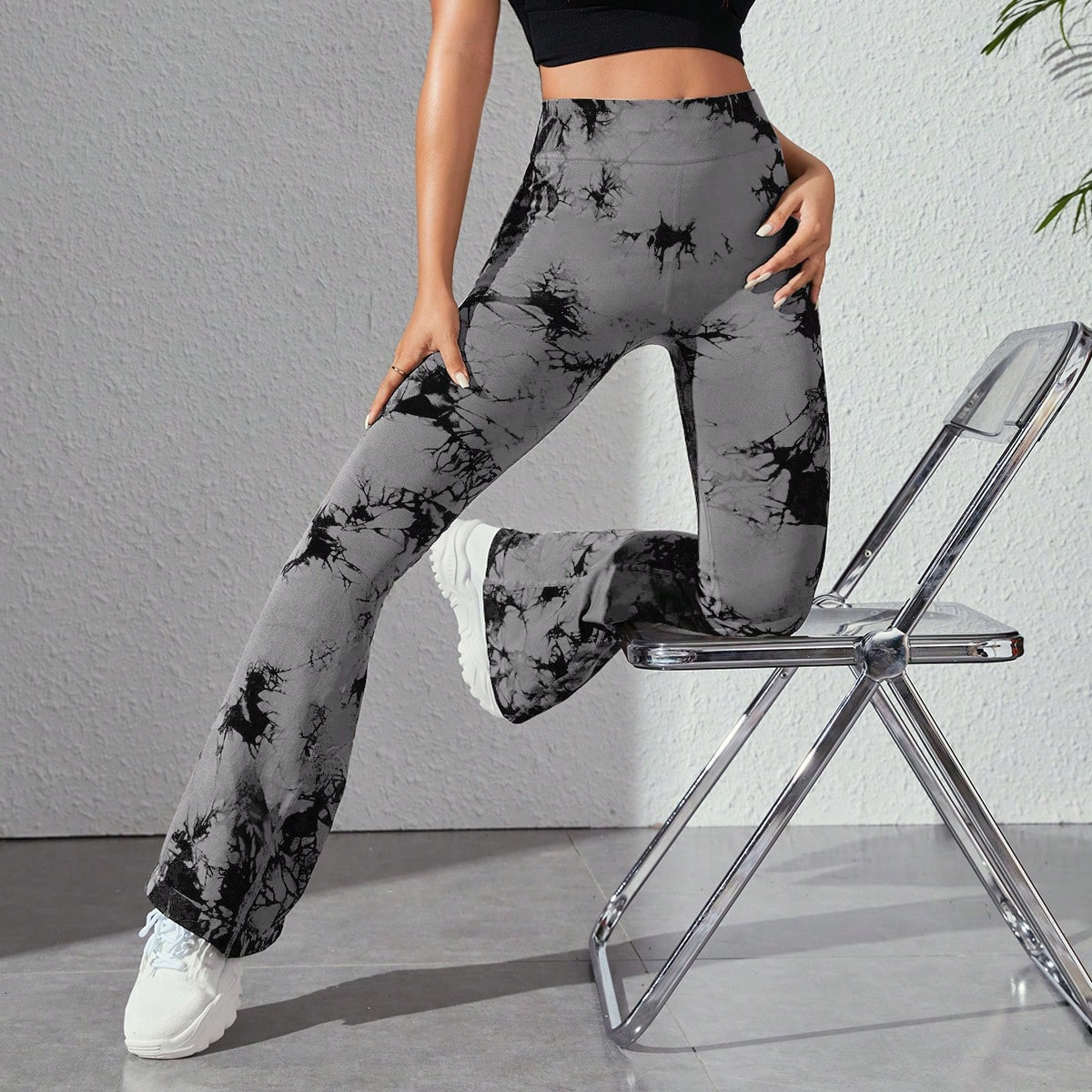 Women's Seamless Tie Dyed Wide Leg With High Waist And Hip Control Training Flared Yoga Casual Sports Pants