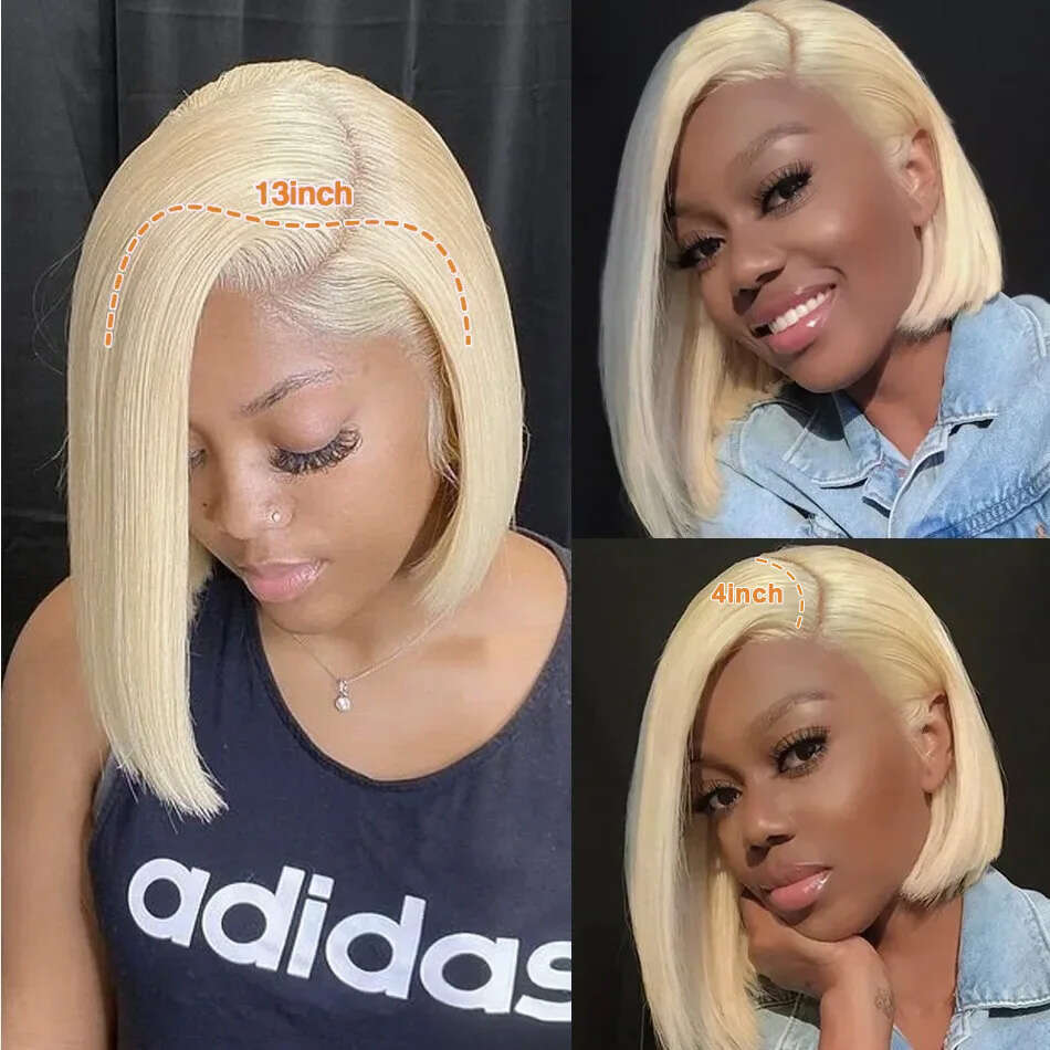 12 14 16 Inch 250 Density Straight Front Human Hair wig Short Transparent 13x6 Bob Lace Frontal Wigs 613 Honey Blonde Remy