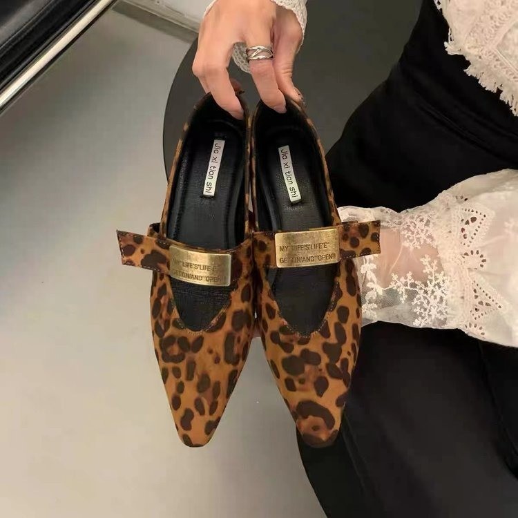 Leopard Print Flats French Style Versatile Trendy Shoes for Women 3dd1