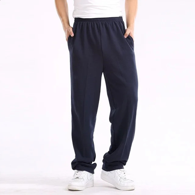 Spring Men Plus Size Pants Solid Baggy Loose Elastic Cotton Sweatpants Casual Autumn Straight Trousers 240920