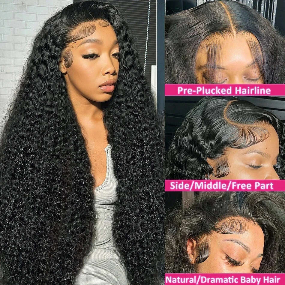 250 Density 13X4 13X6 HD Transparent Deep Wave Frontal Wig 38 40 Inch 360 Curly Lace Front Human Hair Wigs