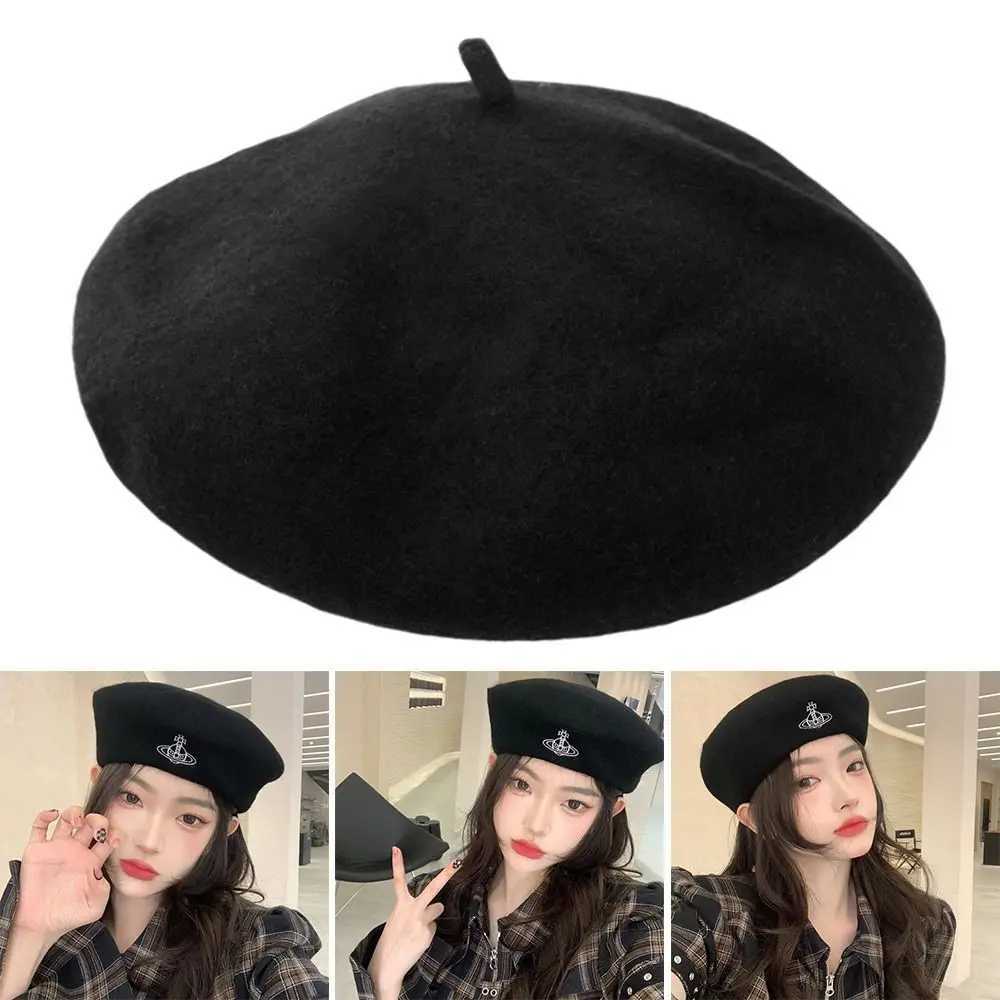 Berets Autumn Winter Warm Wool Berets Hat Retro Solid Color Plain C All Matched Soft French Artist Hat for Women J240923
