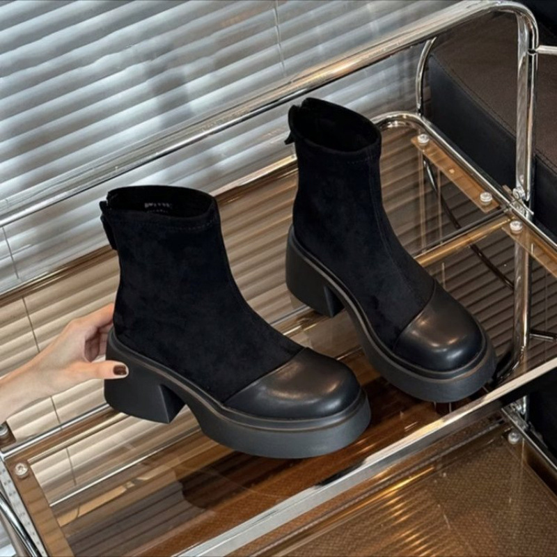 High Chunky Heel Boots for Women Versatile Winter Fashion | Round Toe Khaki aa9f