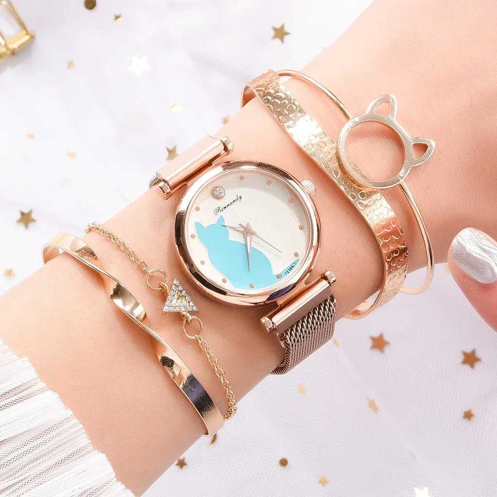 Fashion Watch Women Quartz Wristwatch Mesh Bracelet Cute Cat Dial Luxury Woman Watch Casual Ladies Clock Relogio FemeninoX240923