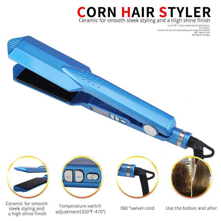 Wide titanium flat iron for professional hair straightener with 470F fast heating and dual voltage flat iron CL240923