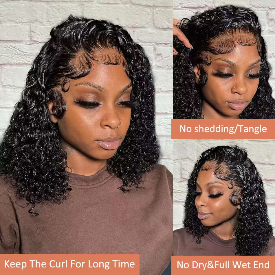 200 Density Kinky Curly Short Bob 13x4 HD Frontal Human Hair Deep Wave 13x6 Lace Front Glueless Closure Wigs For Women