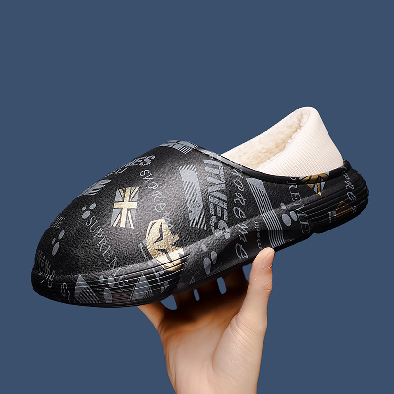 2024 Men's Outdoor Bag Heel Slipper Anti-skid Waterproof Plush Warm Home Cotton Shoes