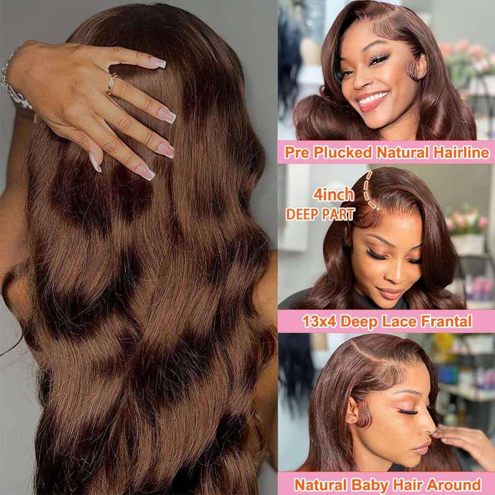 Body Wave Chocolate Lace Front Wigs Human Pre Plucked Brazilian Brown Virgin Hair Bleached HD Frontal Wig For Women