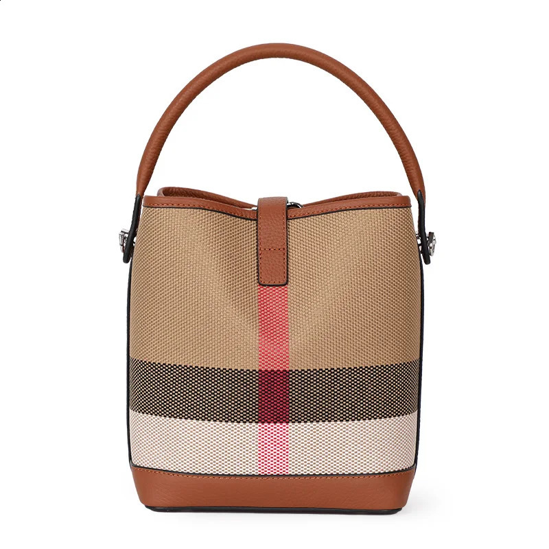 canvas paired with cowhide womens shoulder cross body and fashionable checkered pattern bucket bag 240923 853a 4