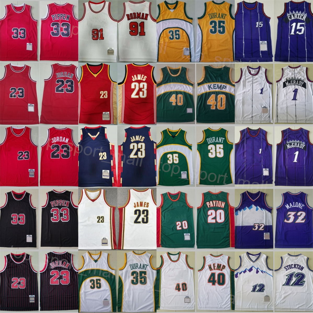 Youth Retro Kids Basketball Jerseys Gary Payton 20 Kevin Durant 35 Shawn Kemp 40 Scottie Pippen 33 Dennis Rodman 91 Karl Malone 32 Tracy McGrady Vintage Shirt Sports