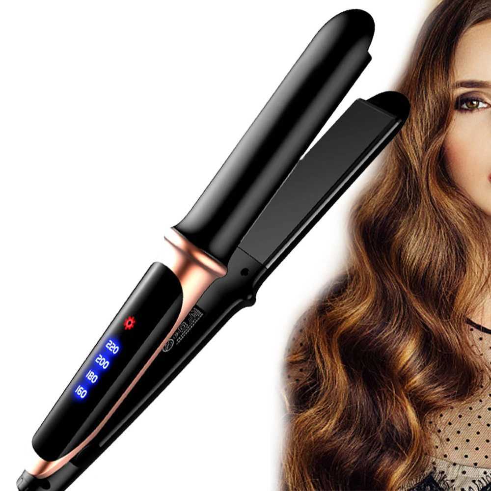Professional straightener ceramic straightening tool LCD display screen 2-in-1 roll flat iron straightener multifunctional styling tool CL240923