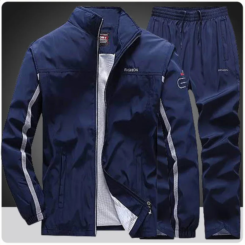 Mens 2-piece casual full zipper gym jogging sportswear sportswear 240923