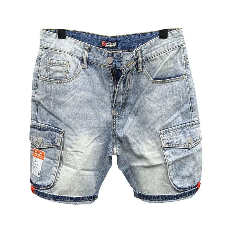 Mens shorts with text pockets graphic original mens denim shorts Distressed Stretch thin buttons summer streetwear 240923