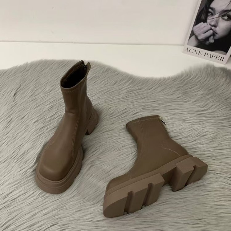 Women Boots Thick Sole High Heel Simple Design Increase Height Winter Fashion Wear Triple Black Khaki Free shipping