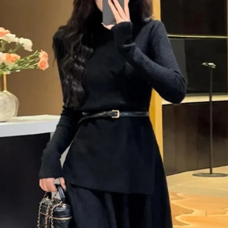 Womens Crochet Dresses In High Quality Autumn and Winter Female Knit Dress Loose On Sales Long Sleeve Korean Fashion 240913